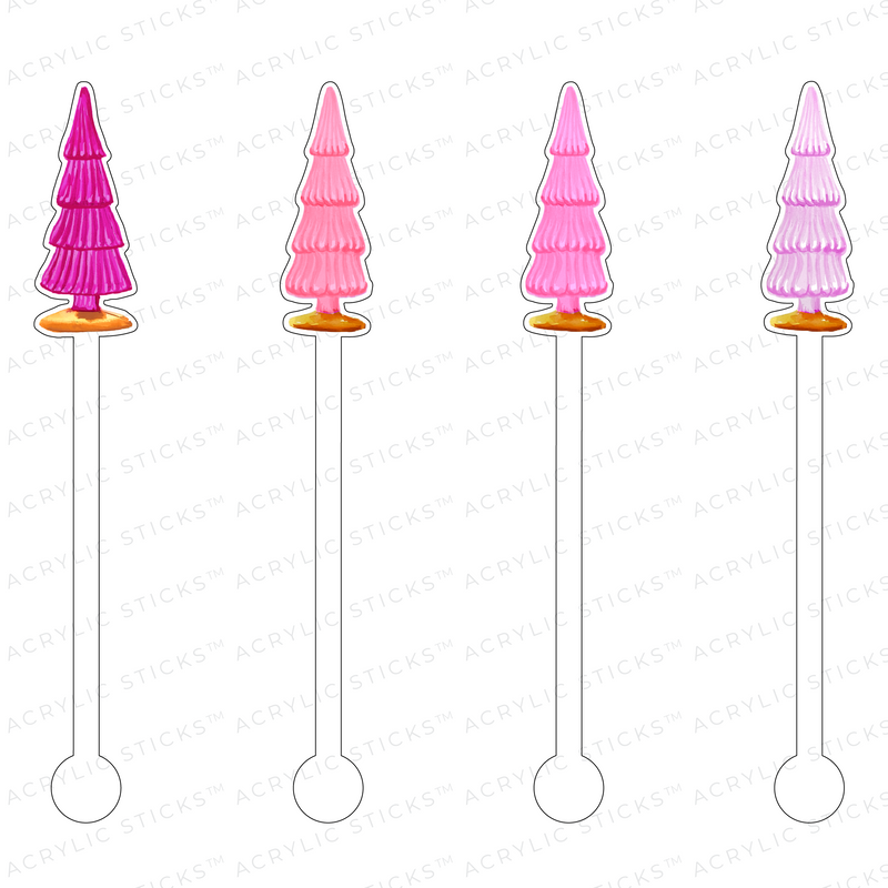 PINKY MERCURY GLASS XMAS TREES ACRYLIC STIR STICKS COMBO