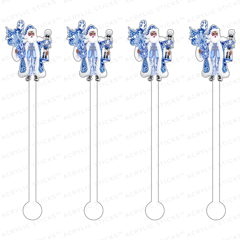 BLUE & WHITE CHINOISERIE SAINT NICK ACRYLIC STIR STICKS