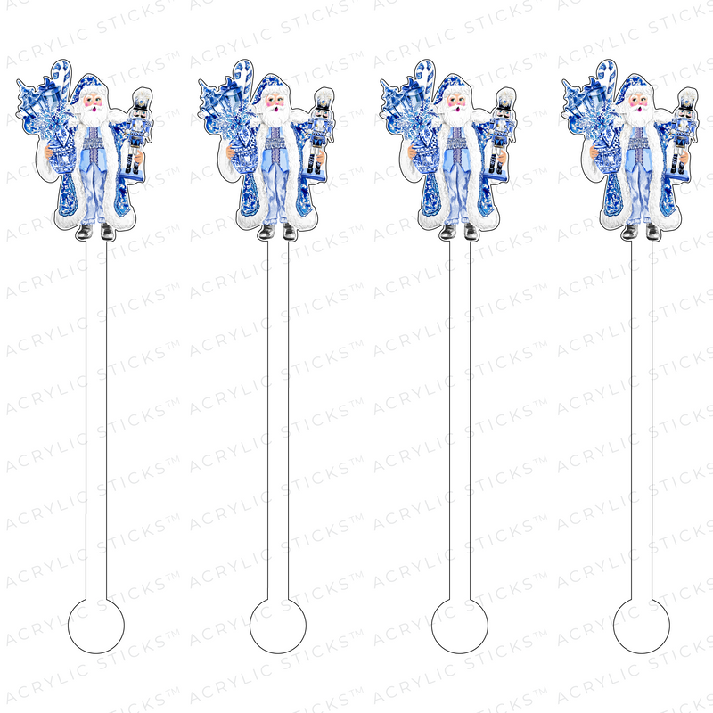 BLUE & WHITE CHINOISERIE SANTA ACRYLIC STIR STICKS