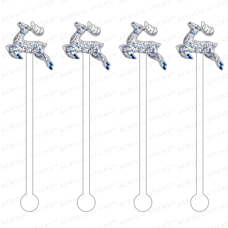 BLUE & WHITE CHINOISERIE REINDEER ACRYLIC STIR STICKS