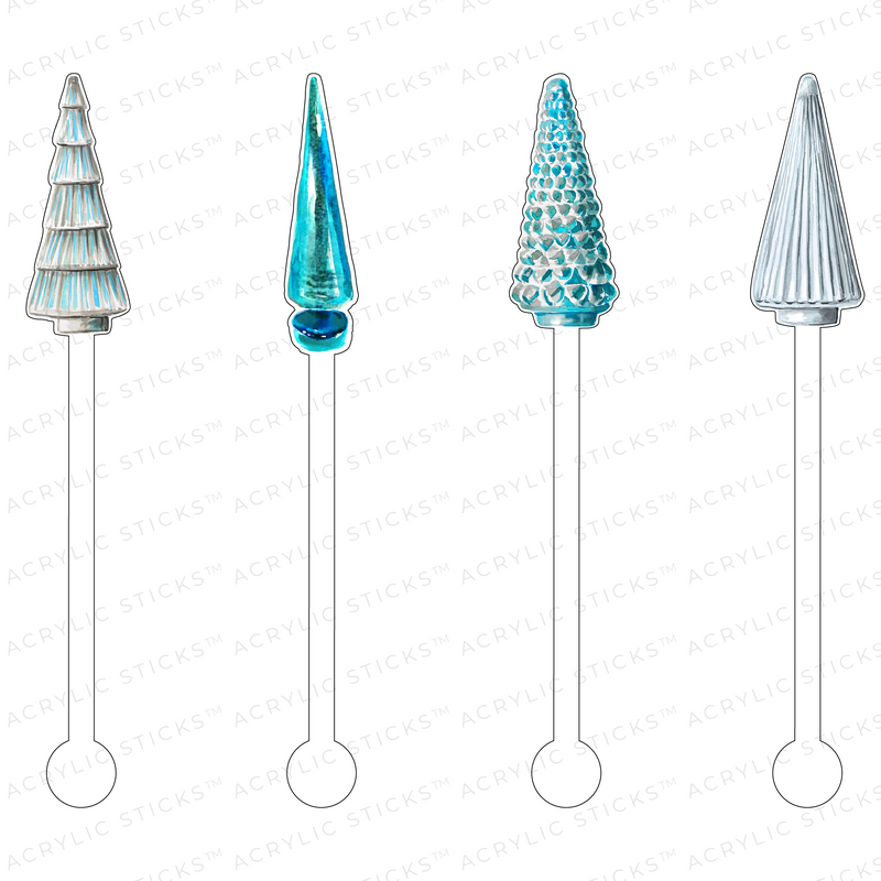 BLUE MERCURY GLASS CHRISTMAS TREE ACRYLIC STIR STICKS COMBO