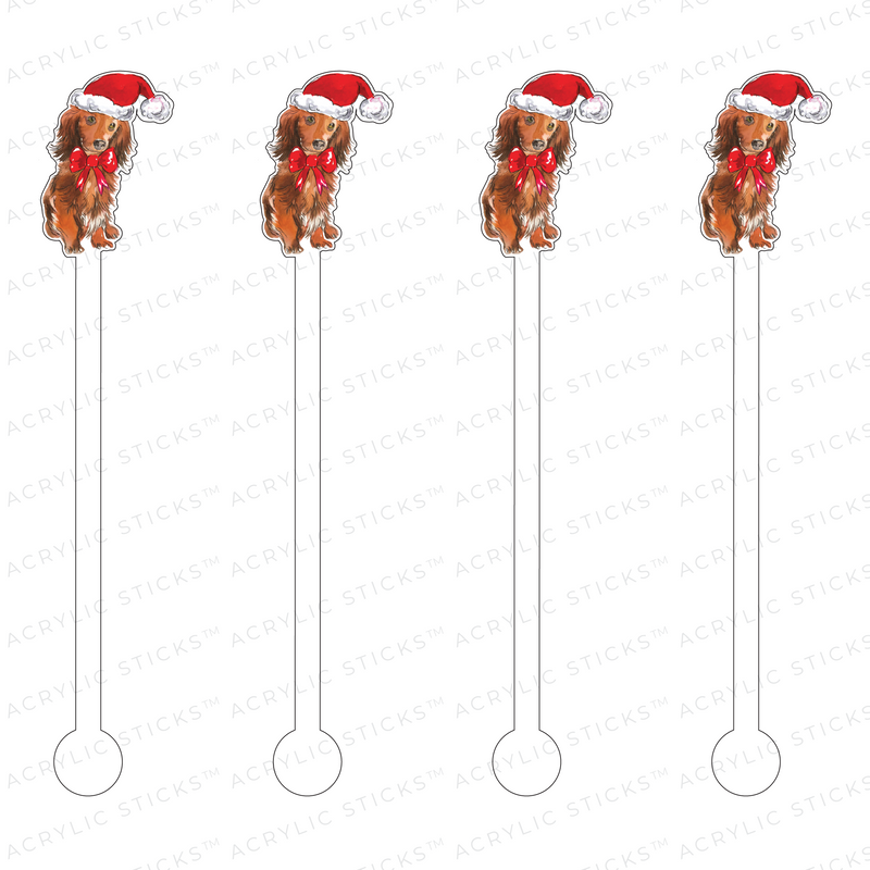 SANTA LONG-HAIRED DACHSHUND ACRYLIC STIR STICKS