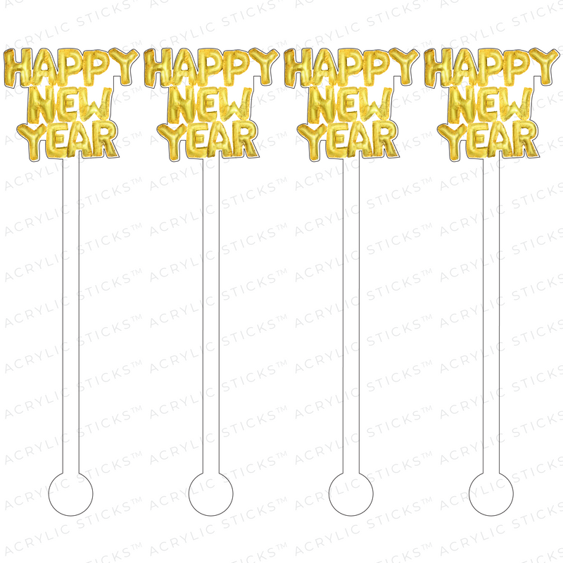 HAPPY NEW YEAR GOLD HELIUM BALLOONS ACRYLIC STIR STICKS