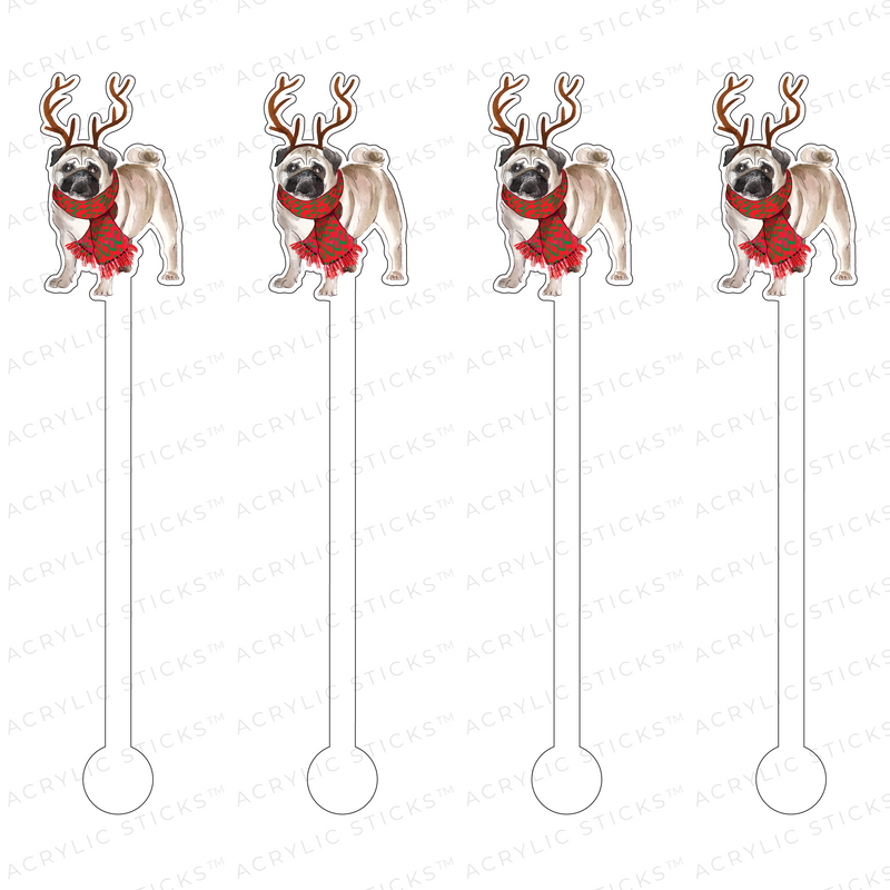 RUDOLPH PUG ACRYLIC STIR STICKS