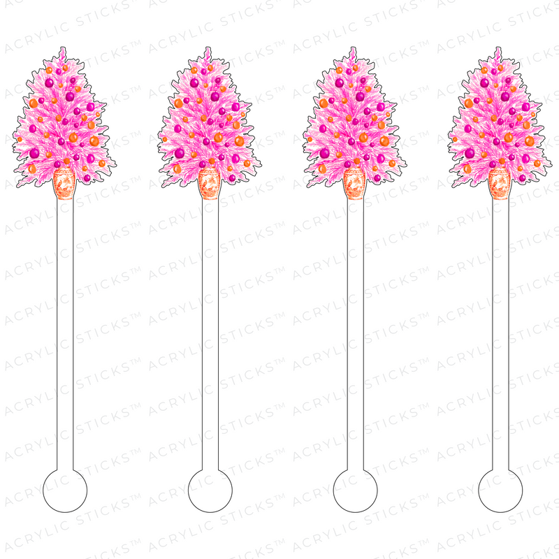 SHI SHI CHINOIS PINK & ORANGE XMAS TREE ACRYLIC STIR STICKS