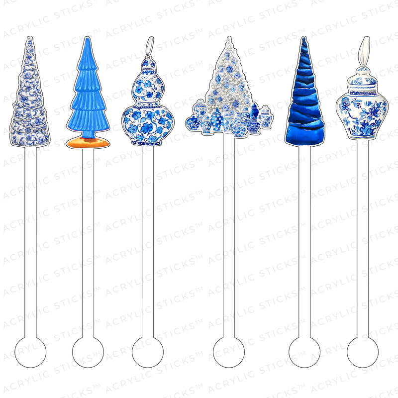 A BLUE & WHITE FOREVER CHRISTMAS ACRYLIC STIR STICKS COMBO