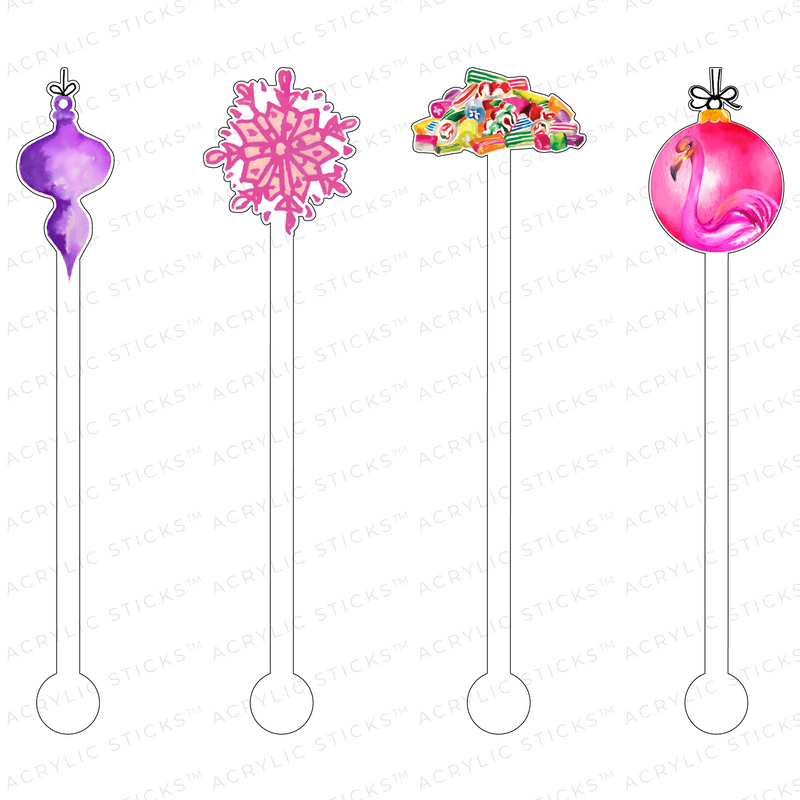 CANDY FLAMINGO CHRISTMAS ACRYLIC STIR STICKS COMBO
