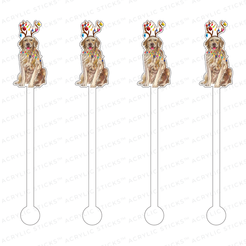 CHRISTMAS LIGHTS GOLDEN RETRIEVER ACRYLIC STIR STICKS