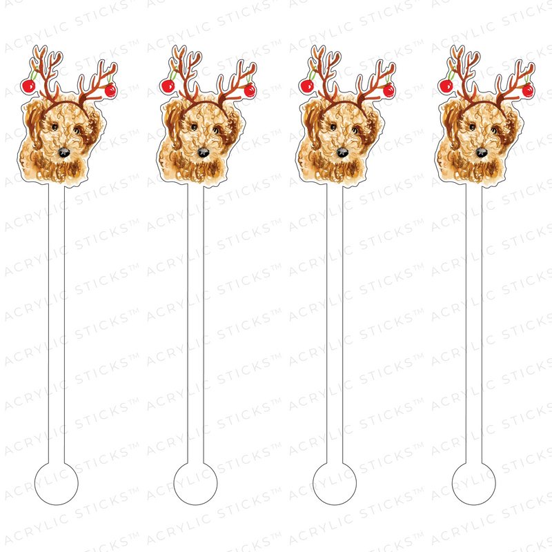 CURLY DOODLE REINDEER ACRYLIC STIR STICKS