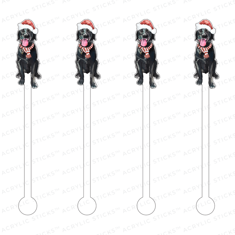 CHRISTMAS BLACK LAB ACRYLIC STIR STICKS