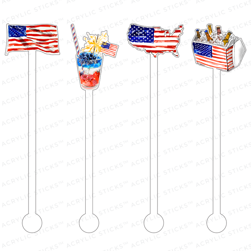 STARS, STRIPES & BOOZE ACRYLIC STIR STICKS COMBO