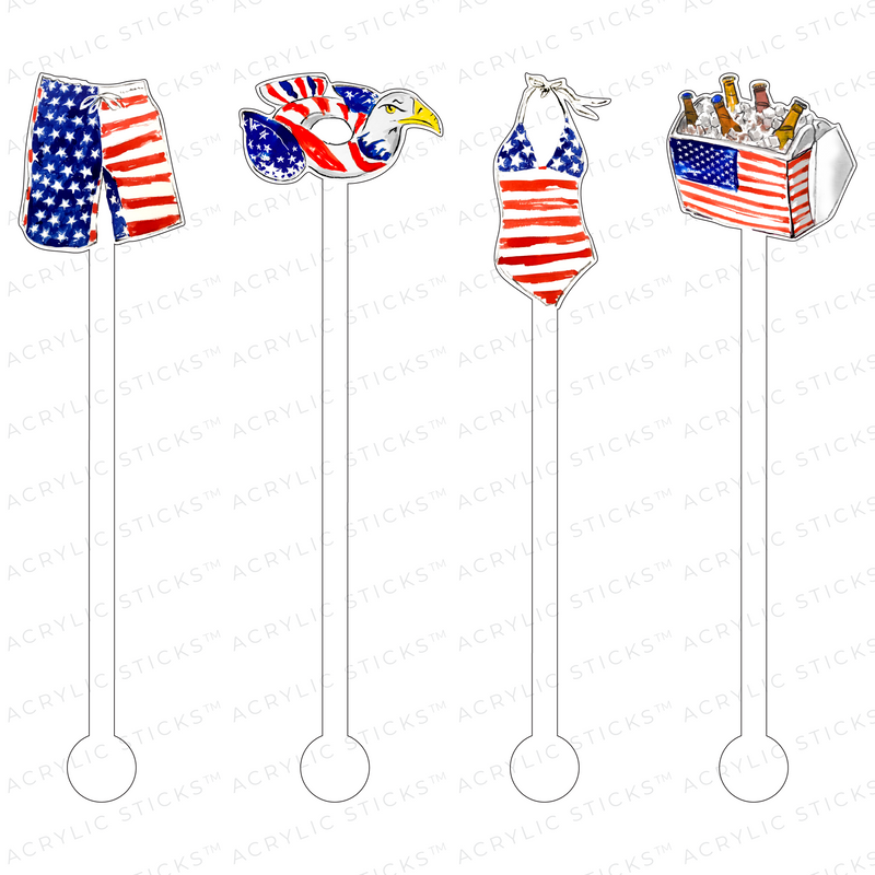 PATRIOTIC POOL DAYS ACRYLIC STIR STICKS COMBO