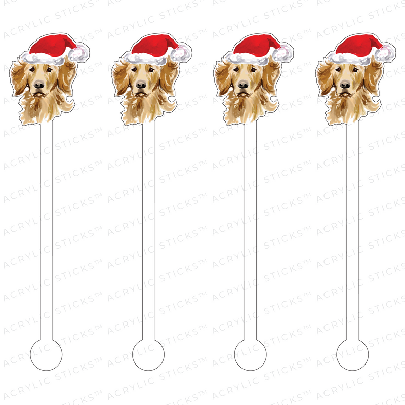 GOLDEN RETRIEVER SANTA ACRYLIC STIR STICKS