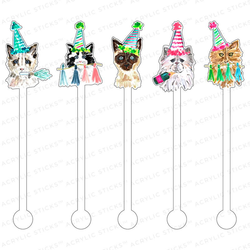 AS X EVELYN HENSON BDAY KITTY CAT CREW ACRYLIC STIR STICKS COMBO