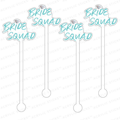 BRIDE SQUAD TEXT ACRYLIC STIR STICKS: FUCHSIA OR AQUA