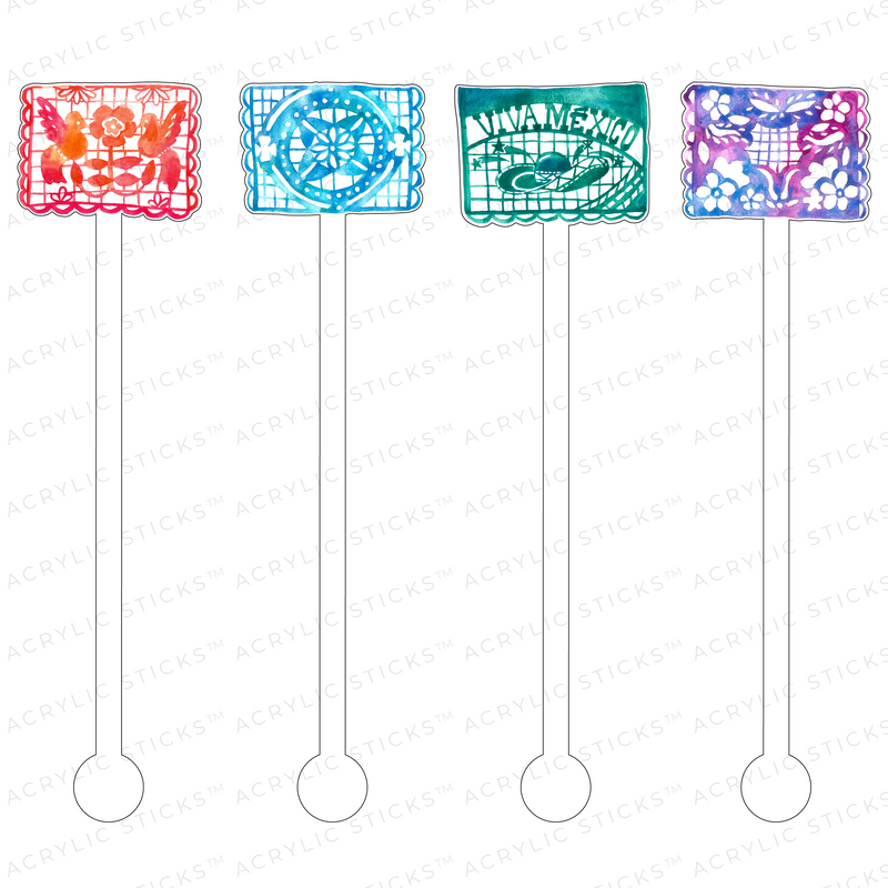 PAPEL PICADO MEXICAN PARTY FLAG ACRYLIC STIR STICKS COMBO