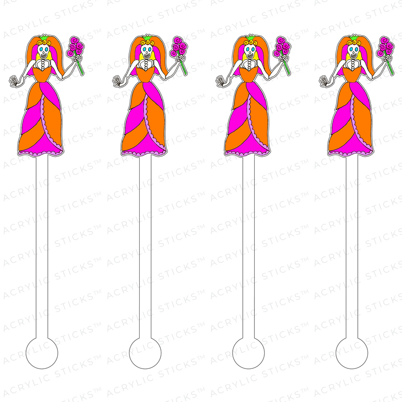 DAY OF THE DEAD VIBRANT BRIDE ACRYLIC STIR STICKS