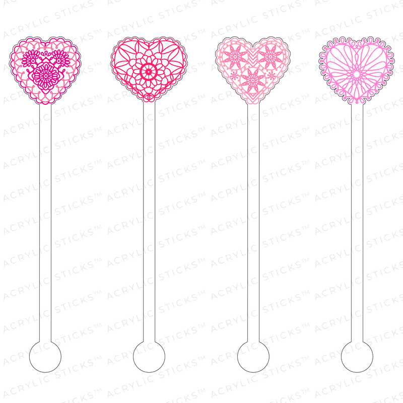 INTRICATE LACE HEARTS ACRYLIC STIR STICKS COMBO