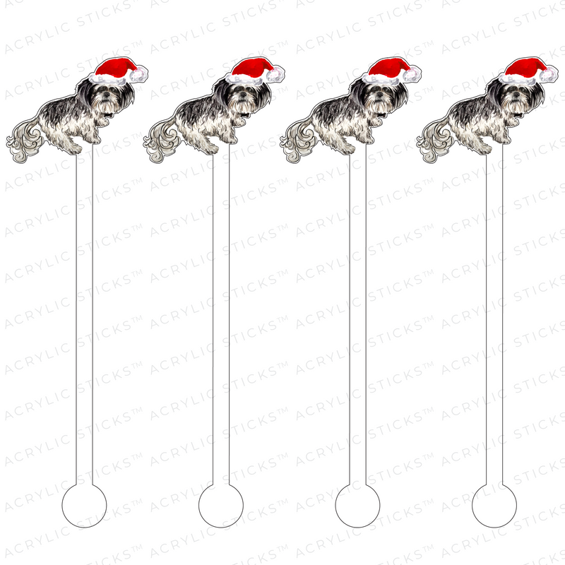 CHRISTMAS SALT & PEPPER SHIH TZU ACRYLIC STIR STICKS