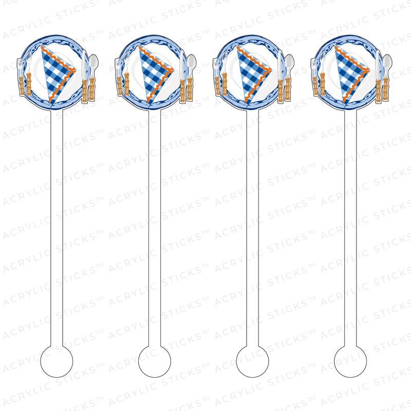 ACRYLIC STICKS X SCD BLUE & WHITE PICNIC SETTING ACRYLIC STIR STICKS