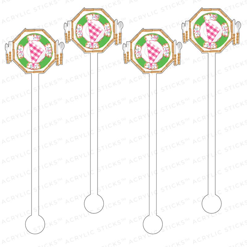 ACRYLIC STICKS X SCD PINK & GREEN PICNIC SETTING ACRYLIC STIR STICKS