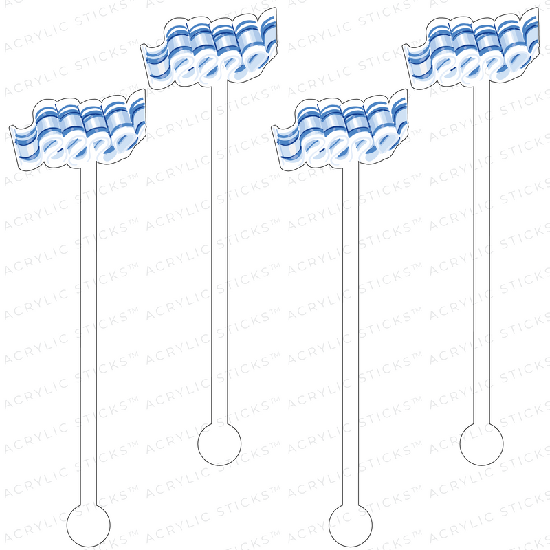AS Z SWEET CAROLINE DESIGNS BLUE & WHITE RIBBON CANDY ACRYLIC STIR STICKS