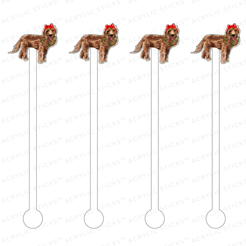 CHRISTMAS MINI GOLDENDOODLE ACRYLIC STIR STICKS