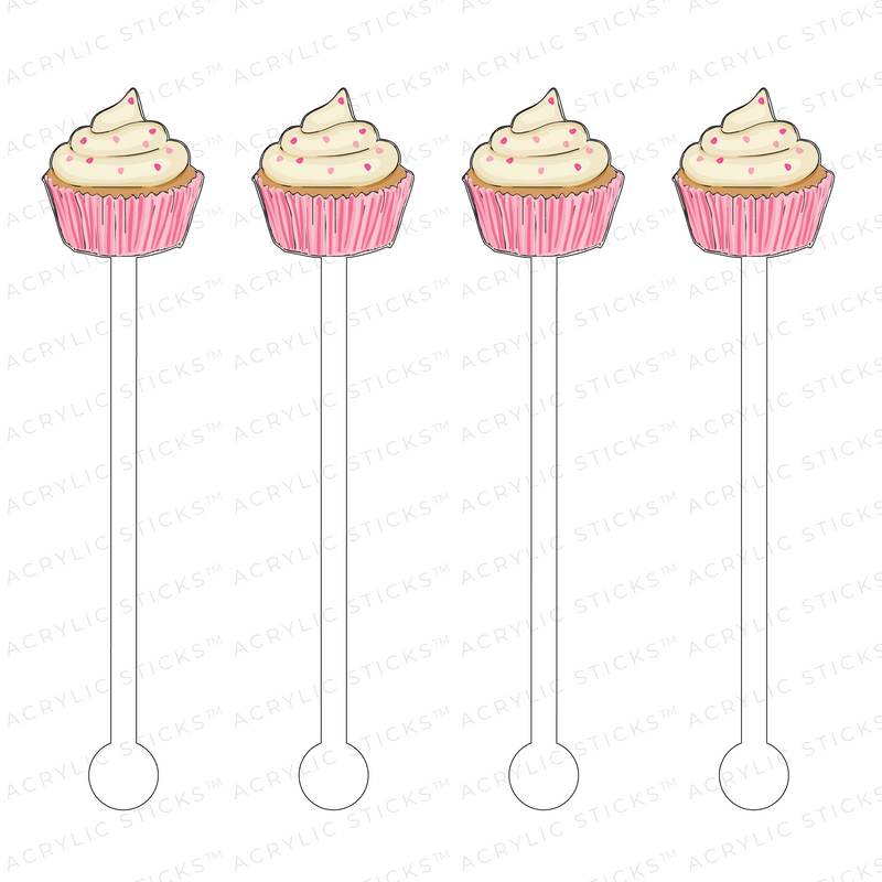 AS X SWEET CAROLINE DESIGNS PINK SPRINKLE CUPCAKE ACRYLIC STIR STICKS
