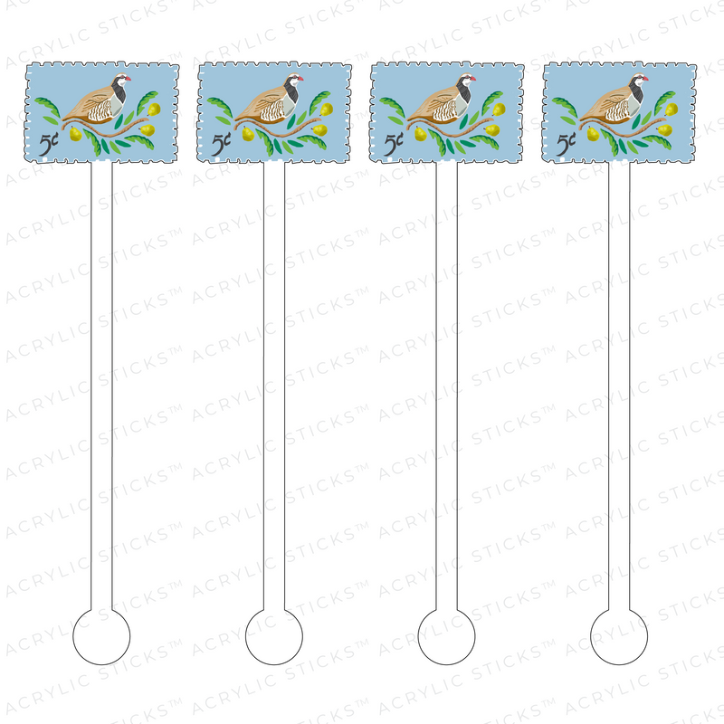 AS X SWEET CAROLINE DESIGNS PARTRIDGE IN A PEAR TREE STAMP ACRYLIC STIR STICKS