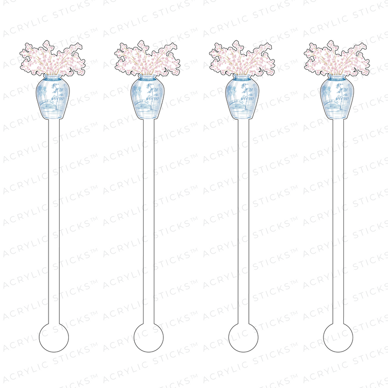 ACRYLIC STICKS X SJM CHERRY BLOSSOM IN BLUE & WHITE GINGER JAR ACRYLIC STIR STICKS