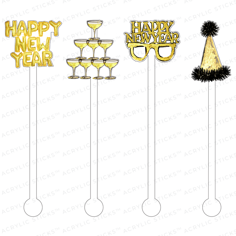 HAPPY NEW YEAR ACRYLIC STIR STICKS COMBO