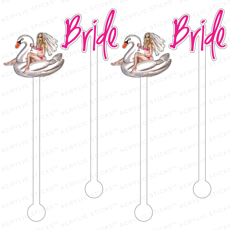 BRIDE TEXT & BACHELORETTE ON A SWAN FLOATY ACRYLIC STIR STICKS COMBO