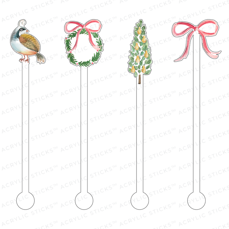 ACRYLIC STICKS X GIDDY PAPERIE PARTRIDGE IN A PEAR TREE ACRYLIC STIR STICKS COMBO