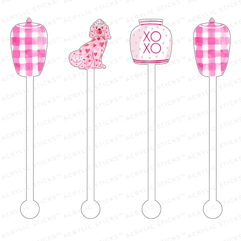 AS X TAYLOR BEACH DESIGN PRETTY IN PINK FOO DOG ACRYLIC STIR STICKS COMBO