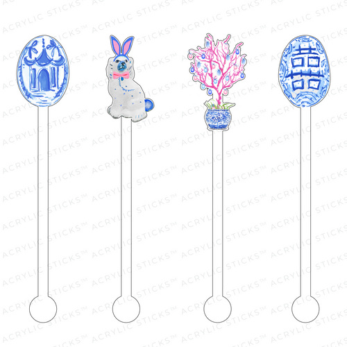 AS X TAYLOR BEACH DESIGN BLUE & WHITE EASTER ACRYLIC STIR STICKS COMBO