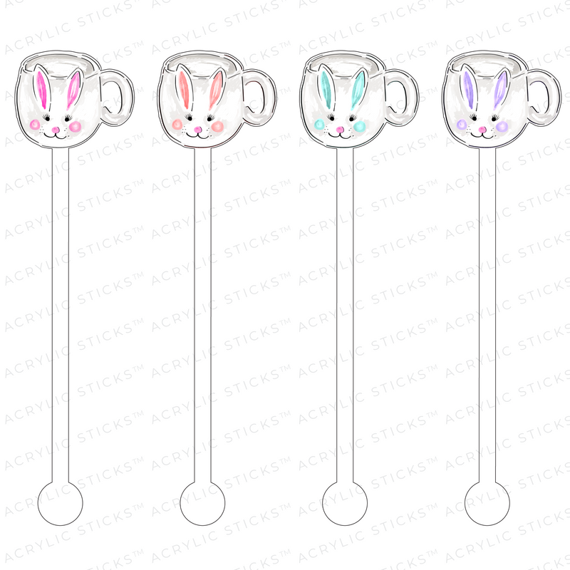 COLORFUL BUNNY MUGS ACRYLIC STIR STICKS COMBO