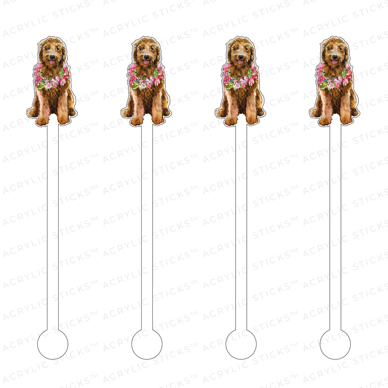 GOLDENDOODLE with FLORAL WREATH ACRYLIC STIR STICKS