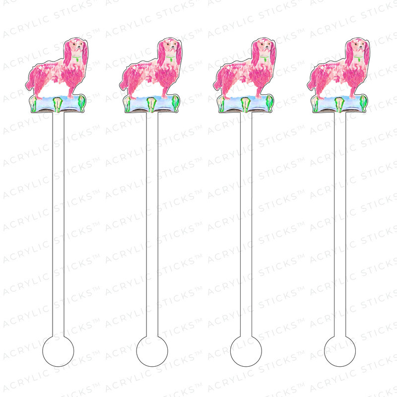 AS X TAYLOR BEACH DESIGN PINK STAFFORDSHIRE PUP ACRYLIC STIR STICKS
