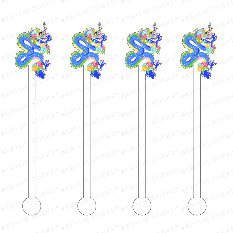 AS X TAYLOR BEACH DESIGN BLUE EAST ASIAN DRAGON ACRYLIC STIR STICKS