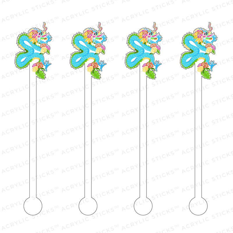 AS X TAYLOR BEACH DESIGN TURQUOISE EAST ASIAN DRAGON ACRYLIC STIR STICKS