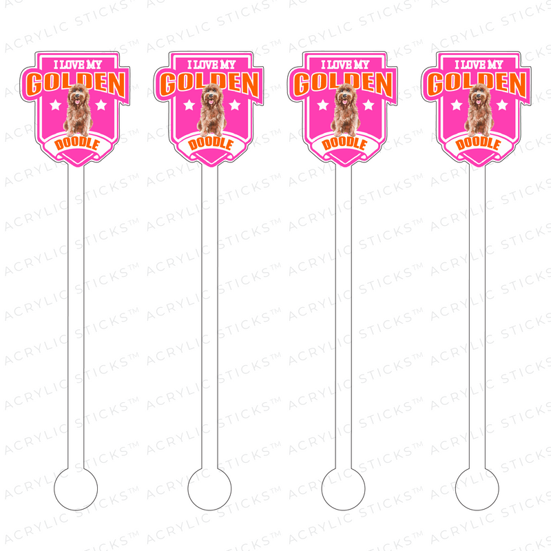 I LOVE MY GOLDENDOODLE CREST ACRYLIC STIR STICKS