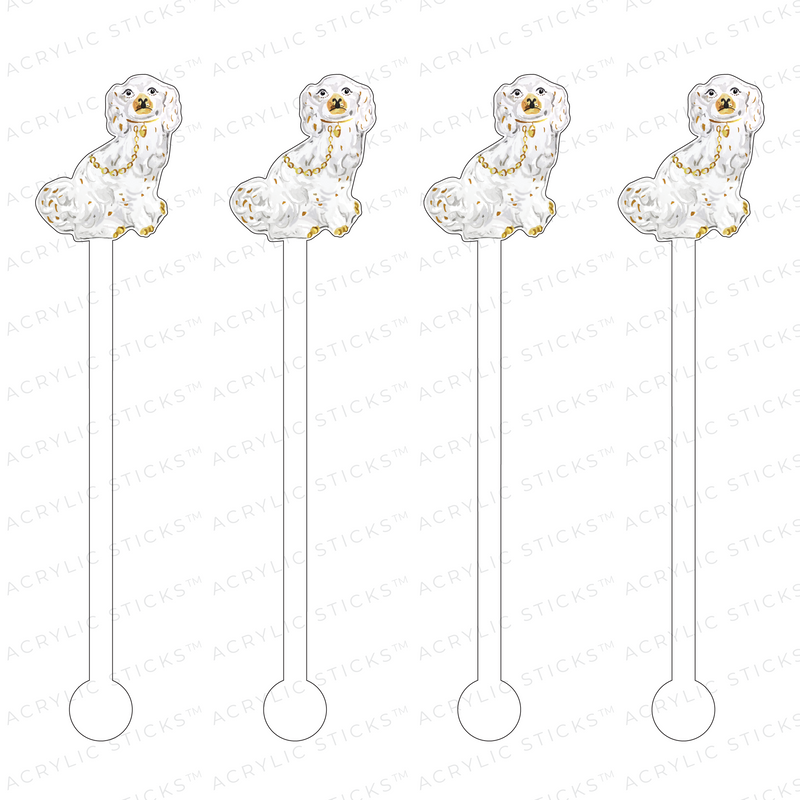 SHI SHI WHITE & GOLD FOO DOG ACRYLIC STIR STICKS
