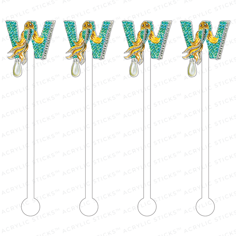 'W' JEWELED MONOGRAM ACRYLIC STIR STICKS