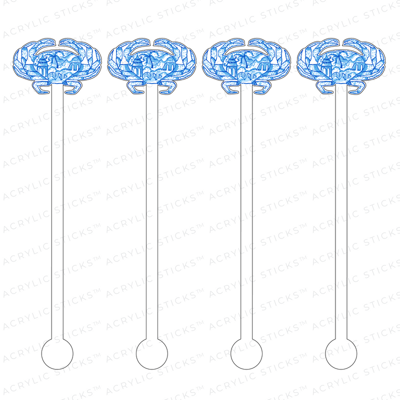 AS X TAYLOR BEACH DESIGN BLUE CHINOISERIE CRAB ACRYLIC STIR STICKS
