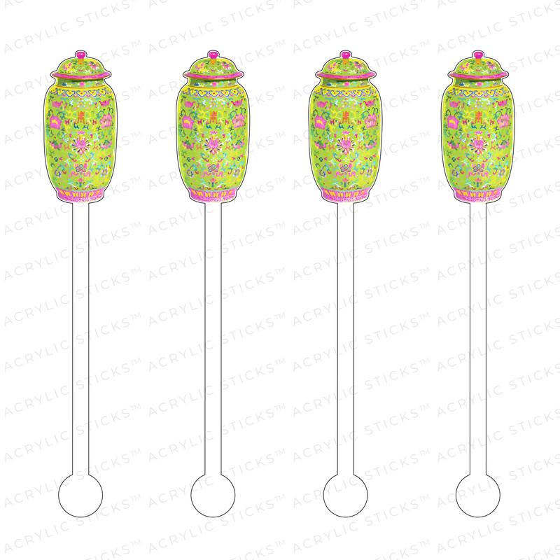AS X TAYLOR BEACH DESIGN GREEN & PINK GINGER URN ACRYLIC STIR STICKS