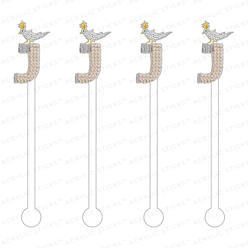 'J' JEWELED MONOGRAM ACRYLIC STIR STICKS