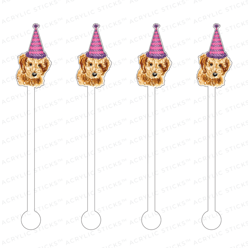 PARTY HAT CURLY DOODLE PROFILE ACRYLIC STIR STICKS