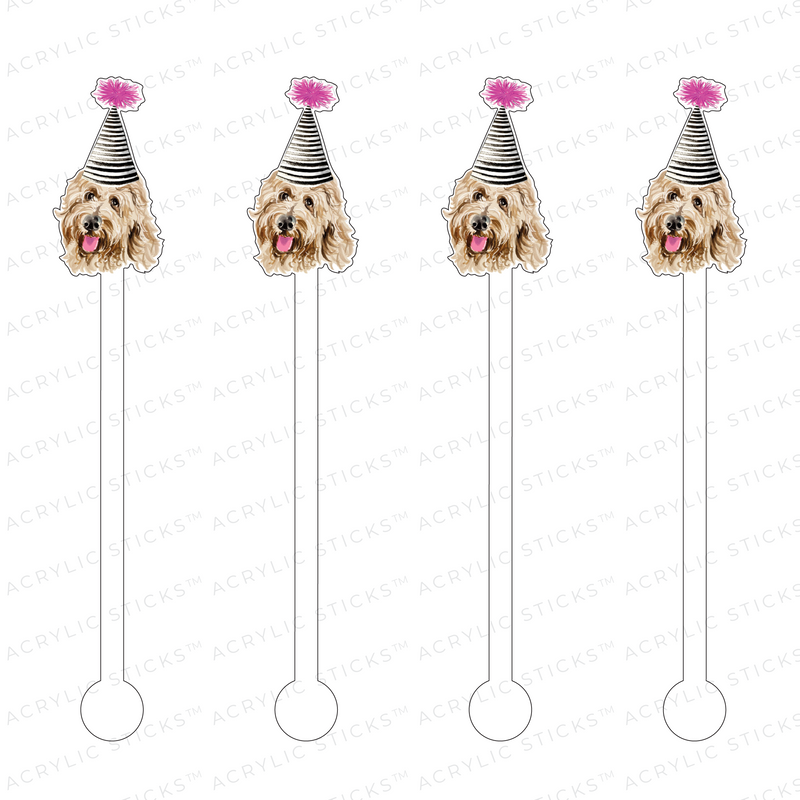 PINSTRIPE PARTY HAT DOODLE ACRYLIC STIR STICKS