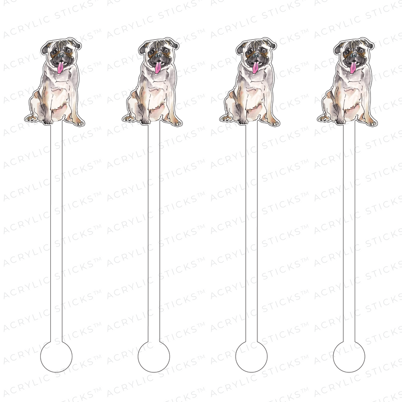 WHIMSY PUG ACRYLIC STIR STICKS