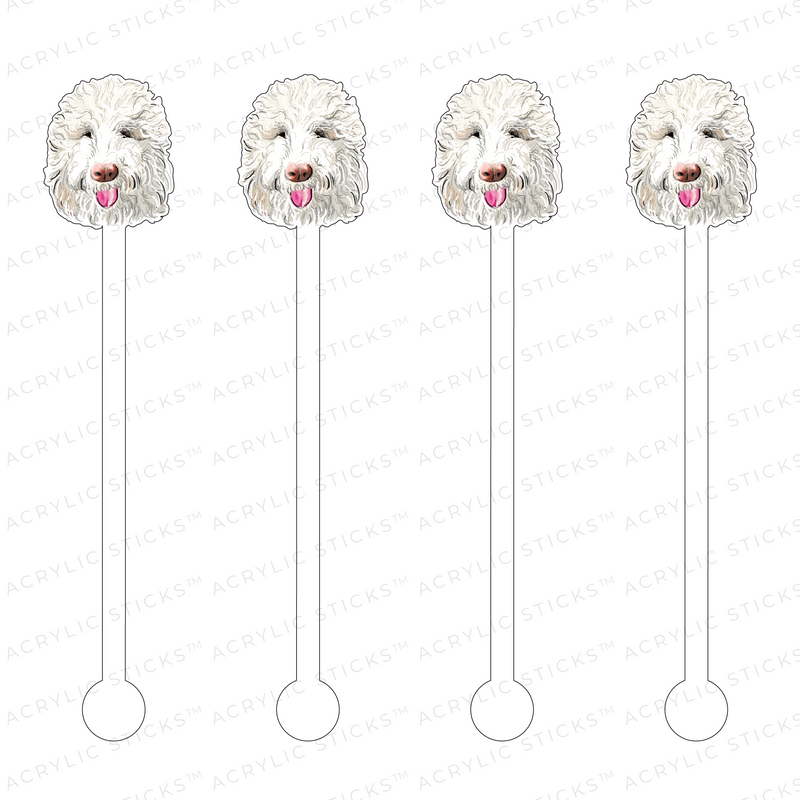 CRINKLY-HAIR WHITE DOODLE PROFILE ACRYLIC STIR STICKS